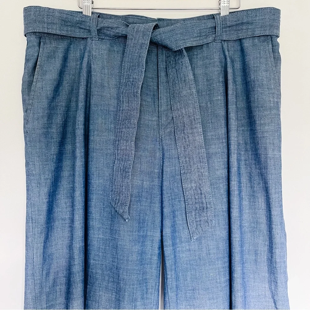 Banana Republic Wide Leg Chambray Tie Waist Trousers Blue 14 183833-00